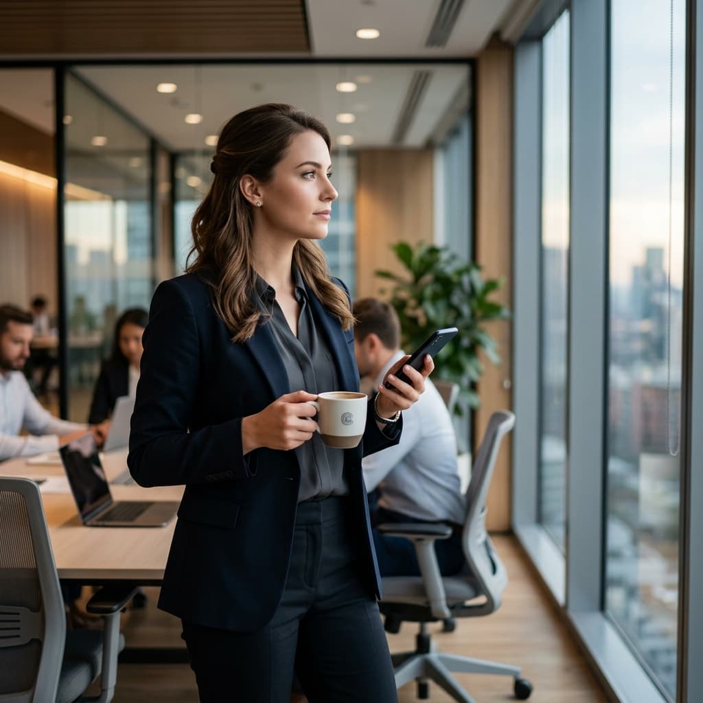 Professional woman holding a phone